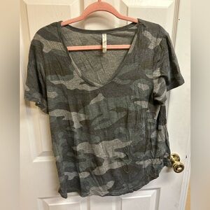 Casual Camo V-Neck Women's Blouse